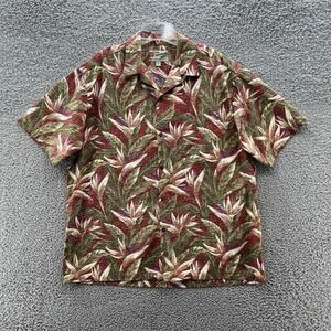VTG Hilo Hattie Hawaiian Shirt Men XL Rust Green Tropical Short Sleeve Button Up